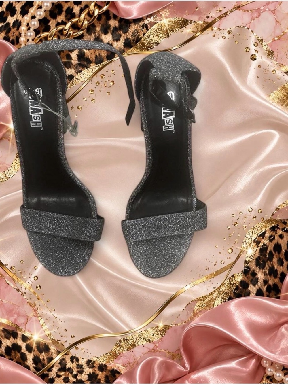 Source Unknown Glitter Ankle-Strap Heels in Silver